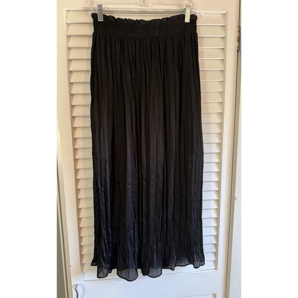 Topshop Black Satin Pleated Maxi Skirt 10 Whimsigoth Boho-chic Minimalism Party